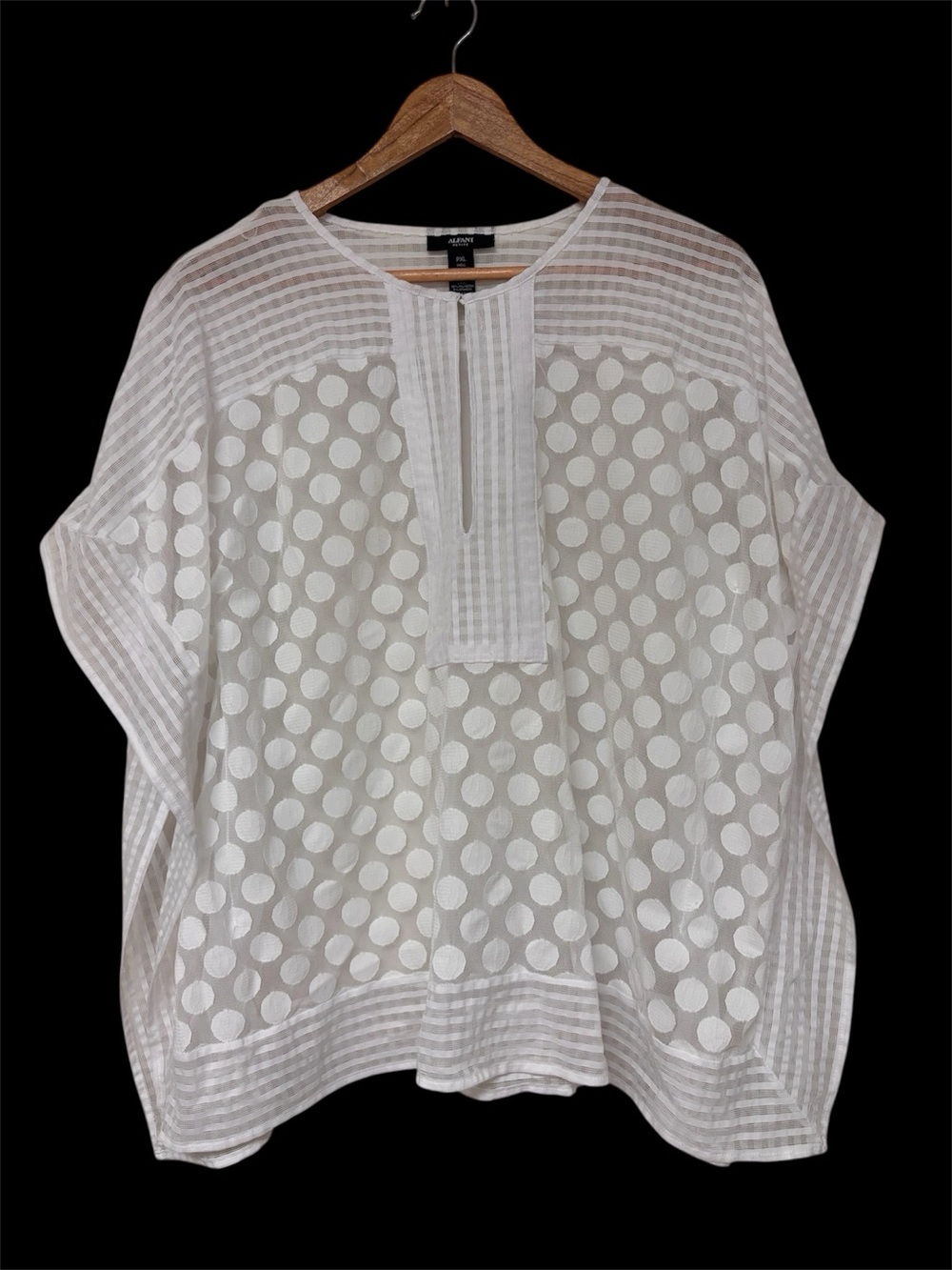 Alfani Petite Sheer Polka Dot Tunic Top XL Artsy Lagenlook Beachy
